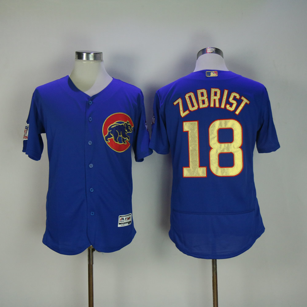 Men Chicago Cubs #18 Zobrist Blue Champion MLB Jerseys